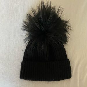 Linda Richards black cashmere real fur pom beanie